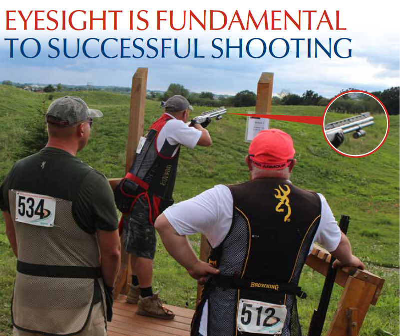 Australian sporting clays shooters preparing to fire, with a focus on the fundamental role of eyesight in shooting success.