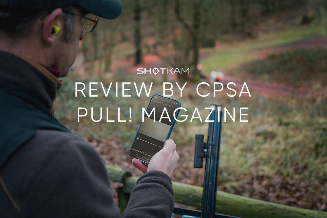 Australian clay shooter reviews ShotKam video footage on a smartphone in the outback, featured in CPSA's PULL! Magazine. Enhance your shooting skills with detailed analysis.