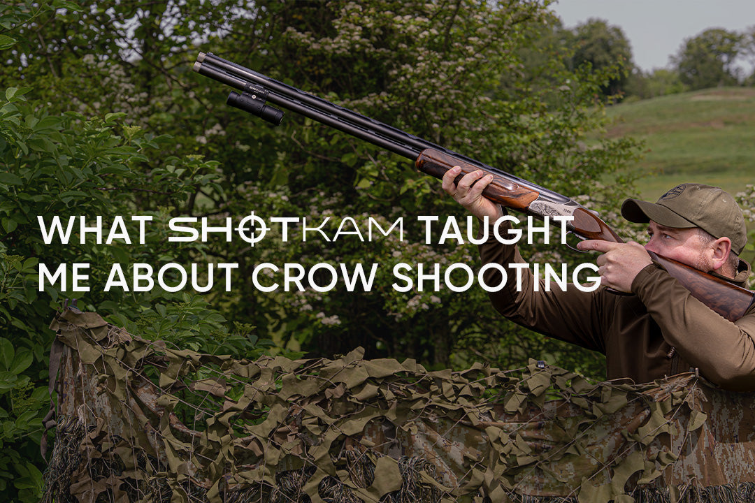 ShotKam mounted on a shotgun barrel during a crow shooting session in the countryside with Rob Speed