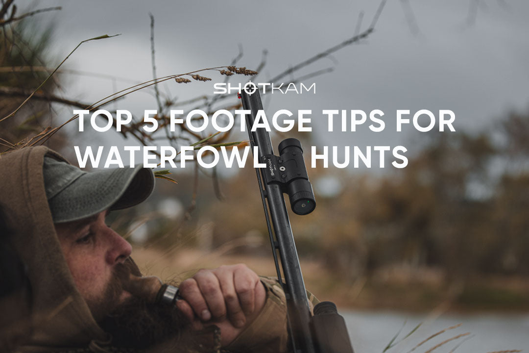ShotKam hunting camera mounted on a shotgun during a waterfowl hunting scene
