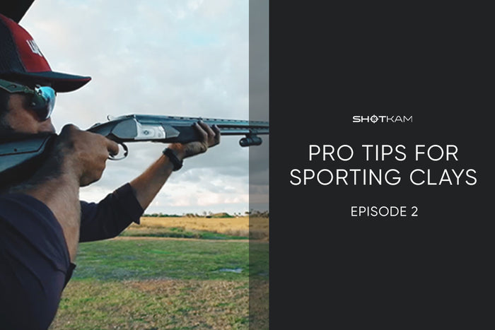 Pro Tips for Sporting Clays Episode 2 by ShotKam, featuring a shooter taking aim at clay targets in the Australian outback.
