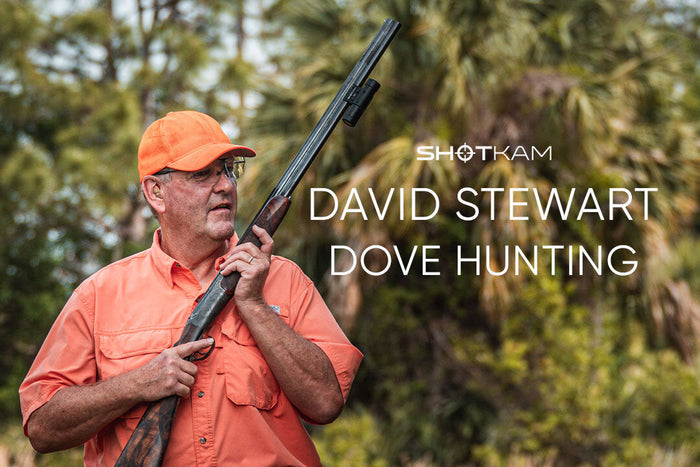 Dove hunting blog thumbnail featuring David Stewart holding shotgun with ShotKam attached.