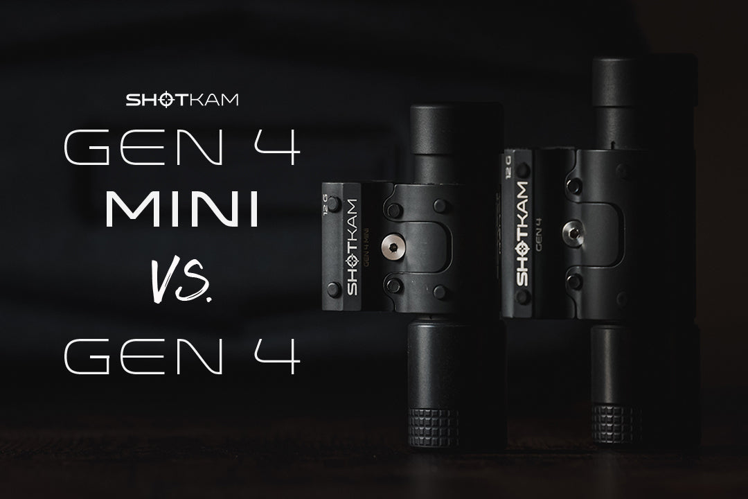 Gen 4 Mini vs. Gen 4 ShotKam cameras, illustrating size differences for Australian and New Zealand outdoor sports enthusiasts.