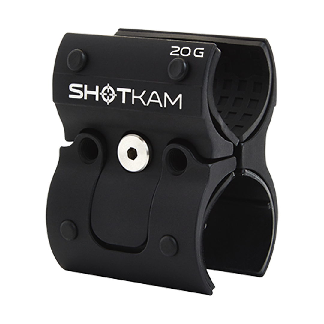 20 Gauge ShotKam Gen 4 Mini Mount – This image demonstrates how the 20 gauge mount opens and closes for secure and simple attachment of the Gen 4 Mini ShotKam to your shotgun, ideal for Australian and New Zealand shooters.