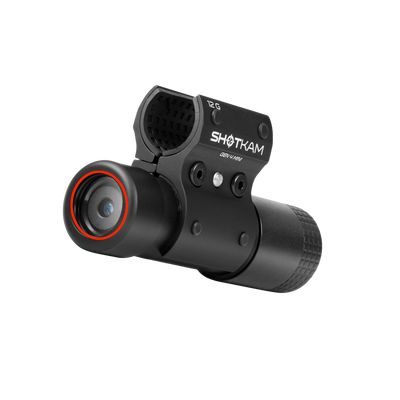 Close-up of the ShotKam Gen 4 Mini camera with a red circle highlighting the replacement lens.