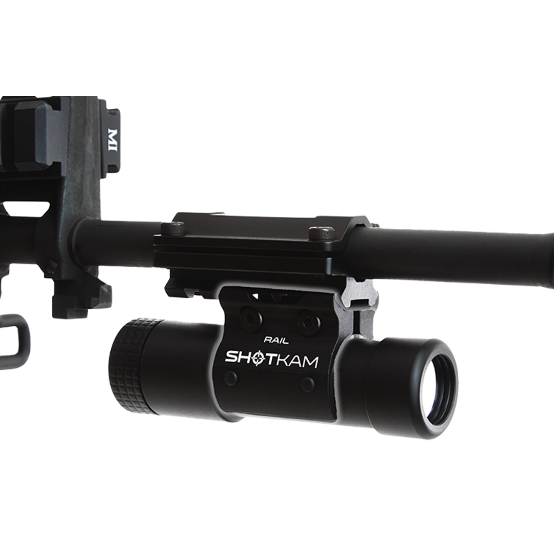 ShotKam Rail Mini Mount on a rifle using a Picatinny rail system – Securely attaches the Gen 4 Mini ShotKam for reliable shooting footage in Australian and New Zealand hunting environments.