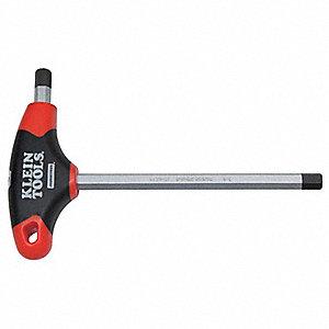 Klein Tools Allen driver with a T-handle design, featuring a durable red and black grip and an extended hex key for efficient torque application. Suitable for mechanical work.